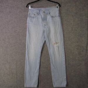 Levi's 501 150th Jeans Womens 27x30 Light Wash Button Fly Distressed Patch